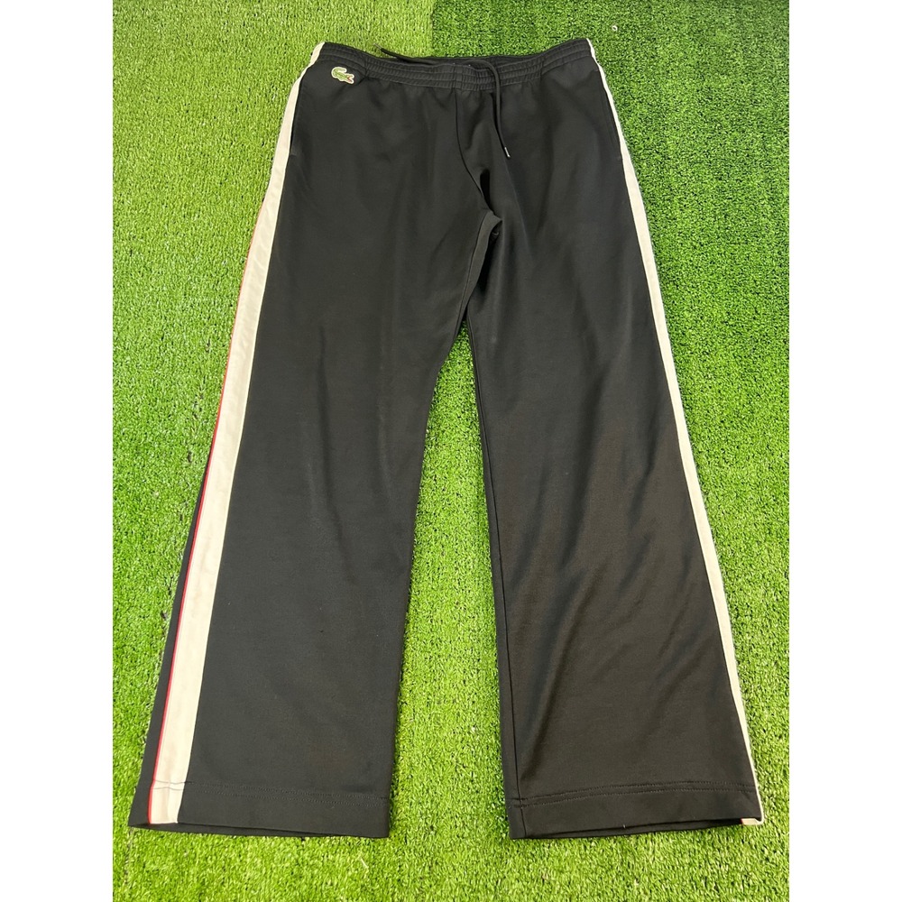 Lacoste Sport Mens Black Side Stripe Track Pants Joggers Size 5 Large Baggy